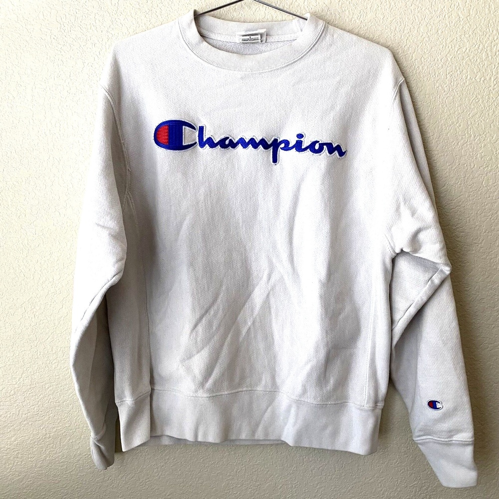 Champion Reverse Weave Long Sleeve GF70 Crew Womens Sweater Size M White